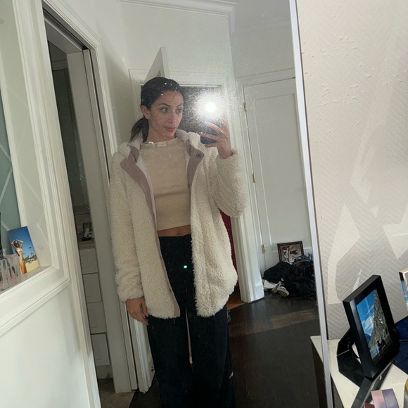 Free people fuzzy fur hooded sweater jacket size small - Picture 3 of 6